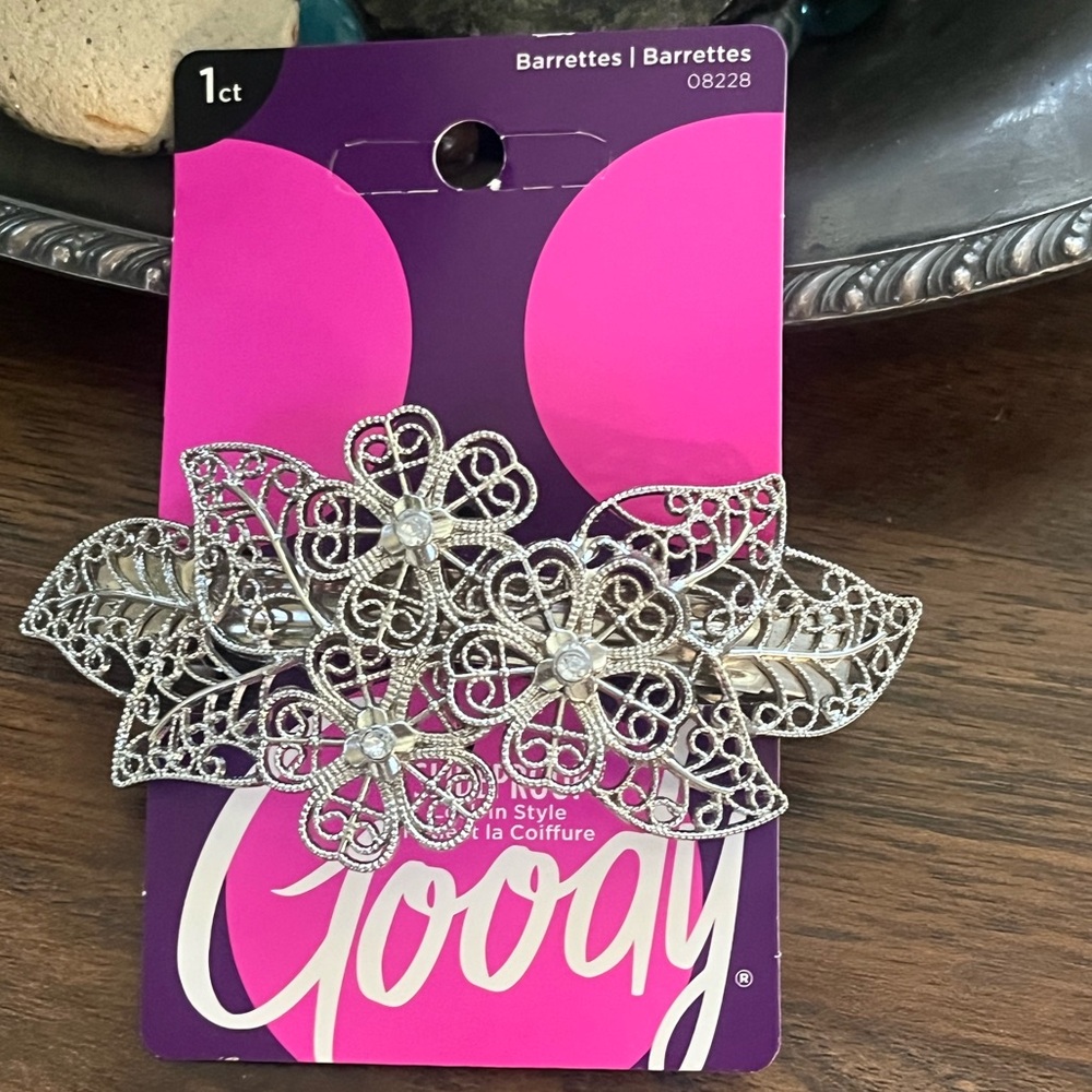NEW Beautiful Silver Floral Adjustable Large Barrette
